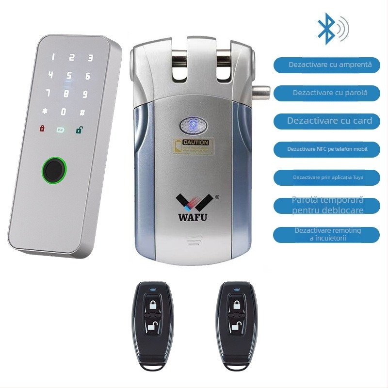 WAFU WF-019 încuietoare electronică cu telecomandă wireless; corp din aliaj de zinc; pentru uz casnic; potrivită pentru uși de securitate, incendiu, lemn, sticlă și aluminiu