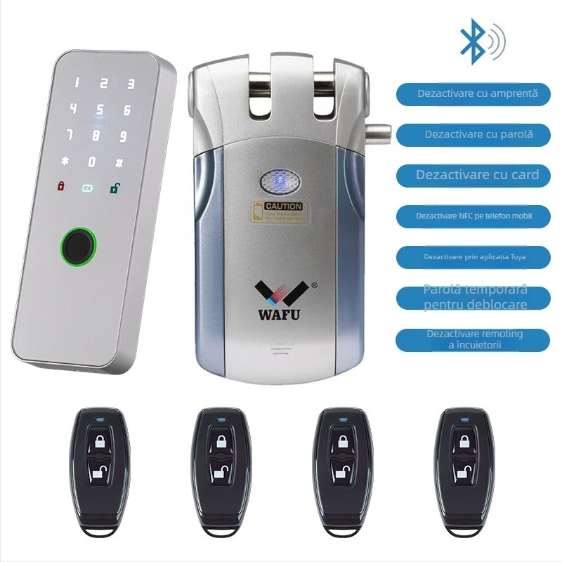 WAFU WF-019 încuietoare electronică cu telecomandă wireless; corp din aliaj de zinc; pentru uz casnic; potrivită pentru uși de securitate, incendiu, lemn, sticlă și aluminiu