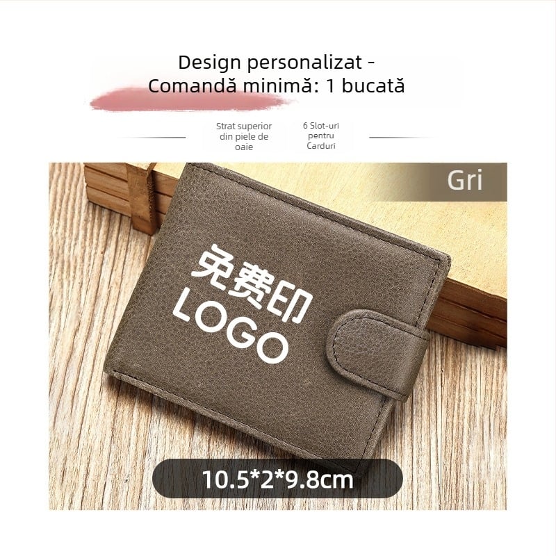 Portofel bărbătește din piele naturală, scurt, din piele de vițel, cu 2 pliuri, culoare solidă, căptuială poliester-cotton, rezistent la uzură și extensibil