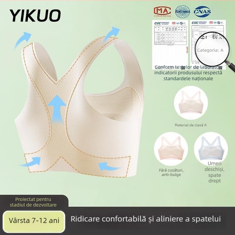 Sutien sport pentru fete în perioada de dezvoltare – Primul stadiu, pentru copii peste 8 ani, peste 140 cm înălțime, toate sezoanele, nailon și fibră acrilică