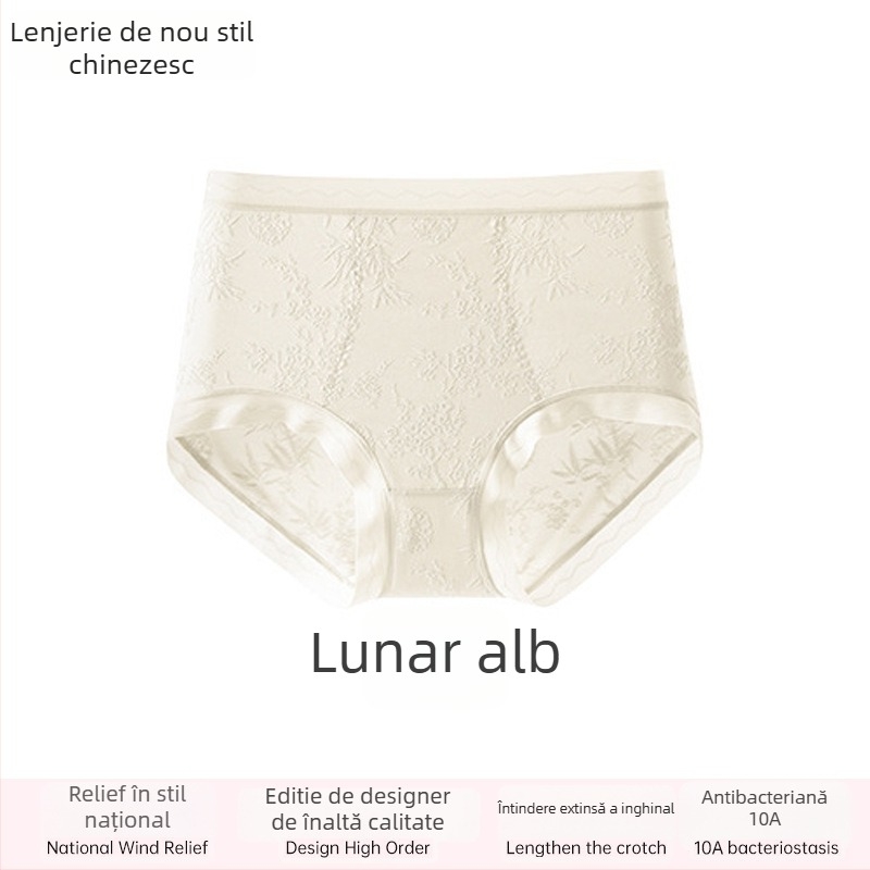 Chiloți femei din dantelă, talie înaltă, respirabili și antibacterieni; material principal 80–90% nylon; căptușeală croi 90–95% viscose; model cu flori rupte