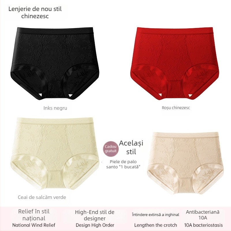 Chiloți femei din dantelă, talie înaltă, respirabili și antibacterieni; material principal 80–90% nylon; căptușeală croi 90–95% viscose; model cu flori rupte