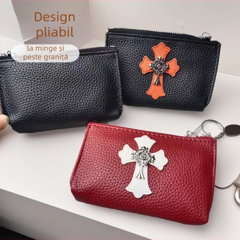 Port card din PU cu fermoar și mini portofel pentru monede, multifuncțional, unisex, stil urban minimalist