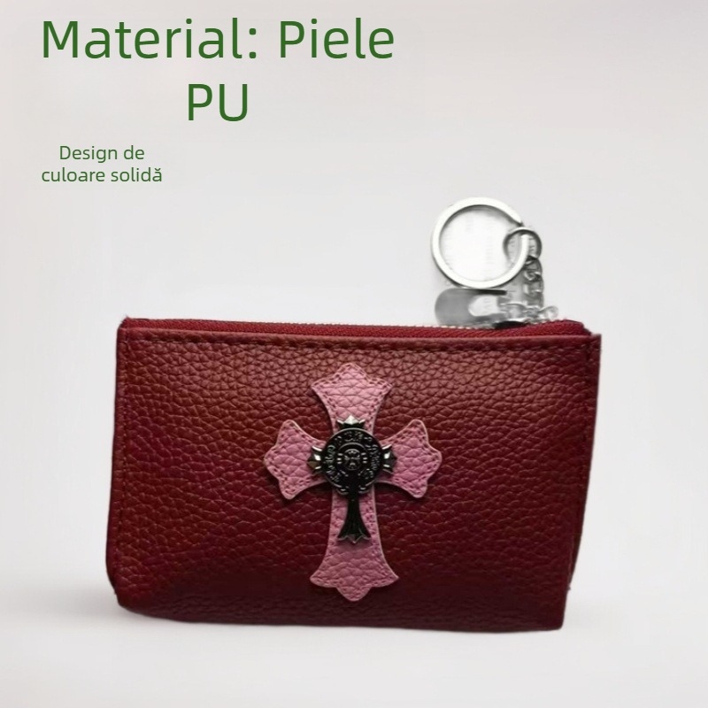 Port card din PU cu fermoar și mini portofel pentru monede, multifuncțional, unisex, stil urban minimalist