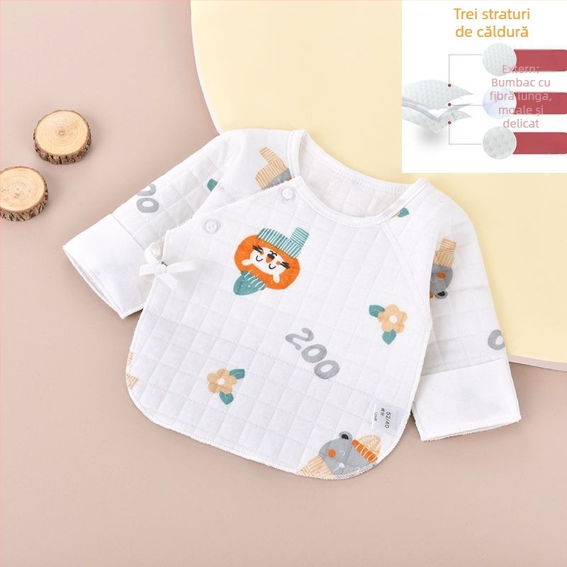 Top pentru nou-născuți din bumbac, finisare periată, decolteu în V, 95–100% bumbac, pentru 0–12 luni, toate anotimpurile