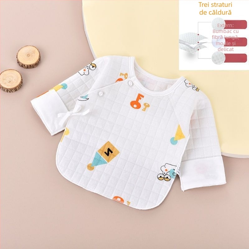 Top pentru nou-născuți din bumbac, finisare periată, decolteu în V, 95–100% bumbac, pentru 0–12 luni, toate anotimpurile