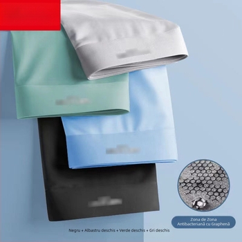 Boxeri bărbați din ice silk cu grafen antibacterian, uscare rapidă și respirabili, țesătură tricot poliester, talie medie