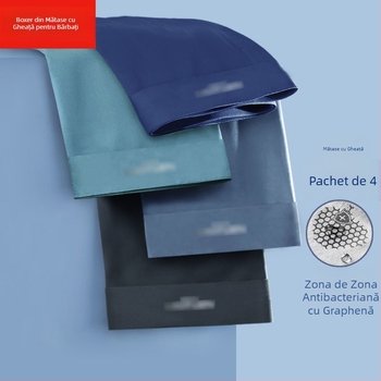 Boxeri bărbați din ice silk cu grafen antibacterian, uscare rapidă și respirabili, țesătură tricot poliester, talie medie