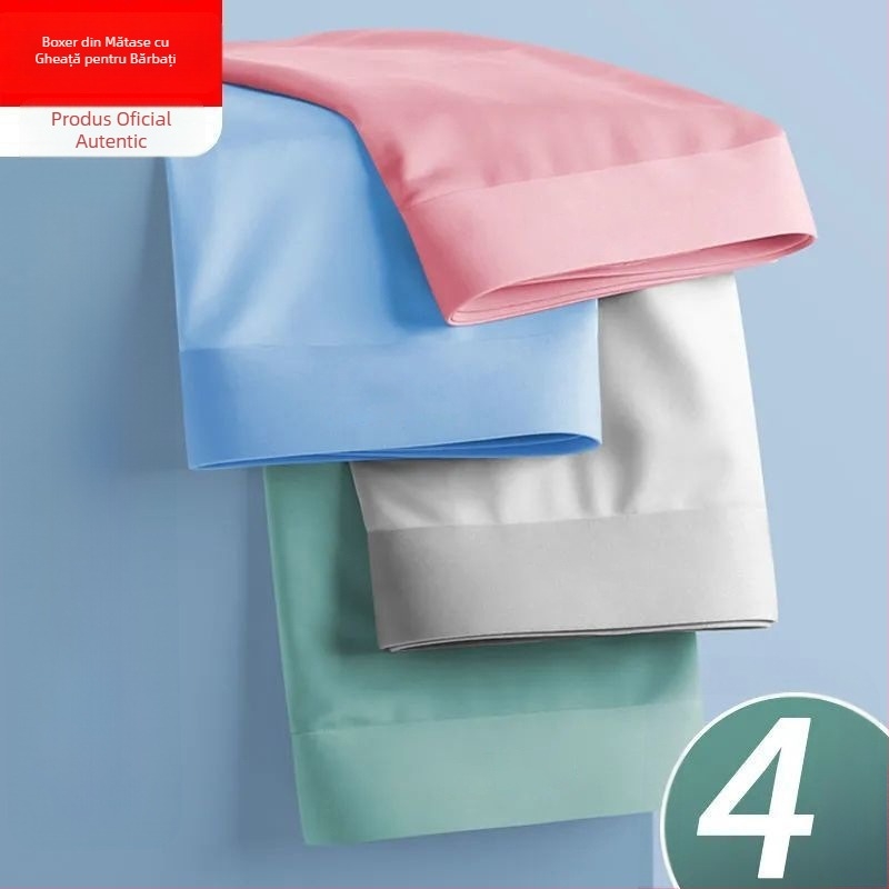 Boxeri bărbați din ice silk cu grafen antibacterian, uscare rapidă și respirabili, țesătură tricot poliester, talie medie