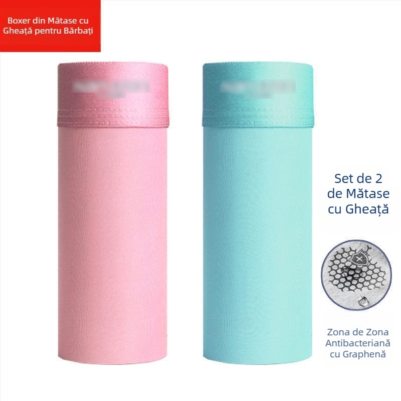 Boxeri bărbați din ice silk cu grafen antibacterian, uscare rapidă și respirabili, țesătură tricot poliester, talie medie