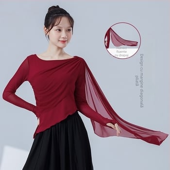 Top de dans modern cu mâneci lungi, țesătură din spandex, căptușeală din rayon, potrivit pentru primăvară și toamnă, hip hop, balet și dans popular