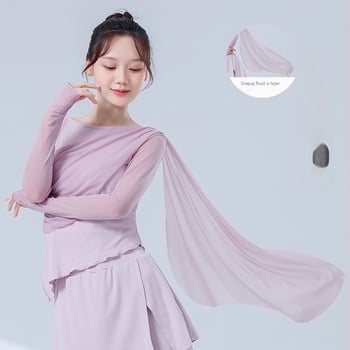 Top de dans modern cu mâneci lungi, țesătură din spandex, căptușeală din rayon, potrivit pentru primăvară și toamnă, hip hop, balet și dans popular