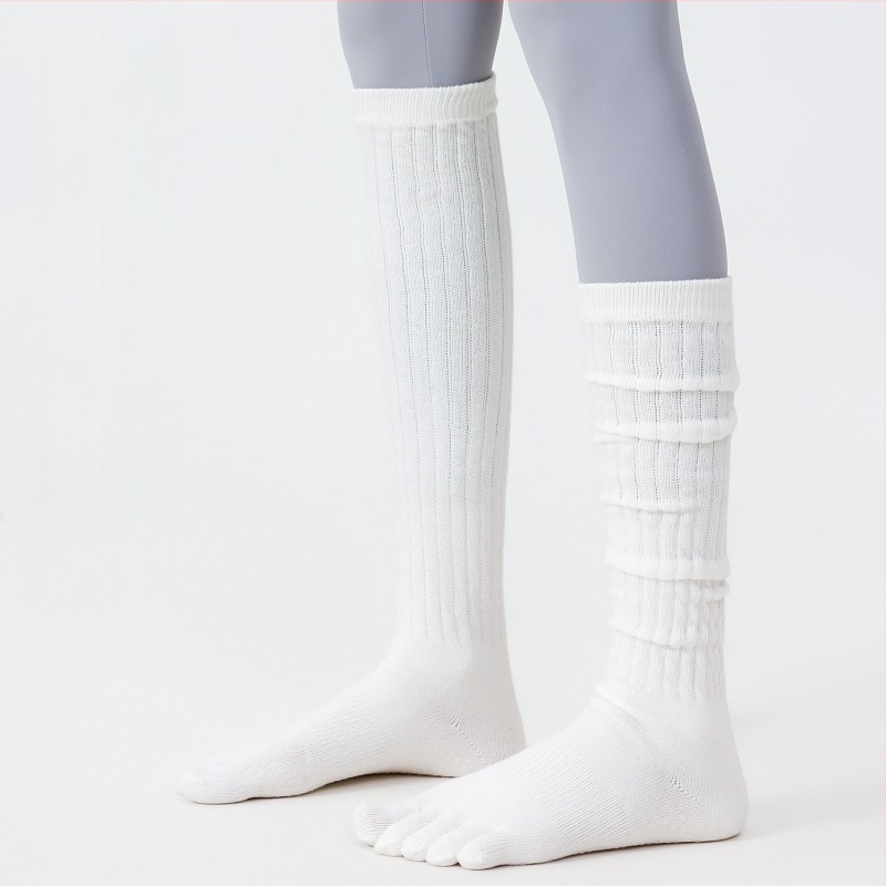 Șosete de yoga cu cinci degete, lungi până la gambe, din bumbac, antiaderente, fără cusătură la degete