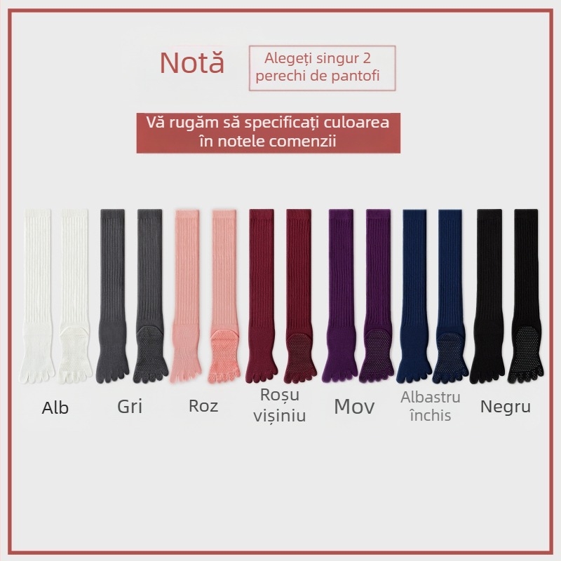 Șosete de yoga cu cinci degete, lungi până la gambe, din bumbac, antiaderente, fără cusătură la degete