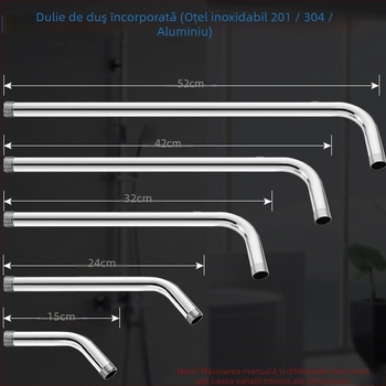 Brat de duș cu cot rotund ascuns, oțel inoxidabil, stil modern minimalist, duză de pulverizare superioară