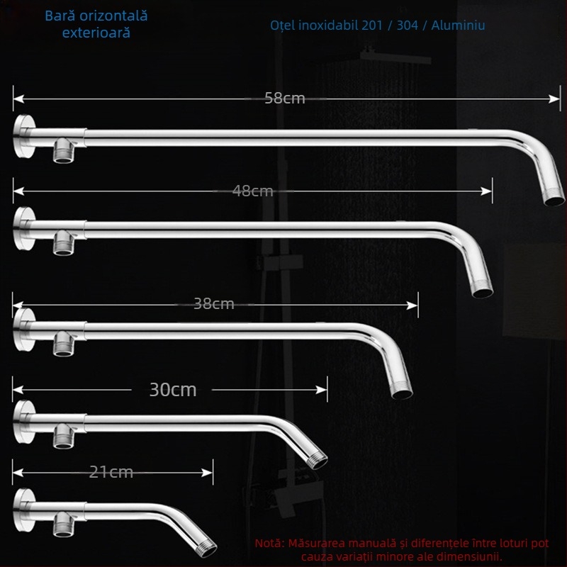 Brat de duș cu cot rotund ascuns, oțel inoxidabil, stil modern minimalist, duză de pulverizare superioară