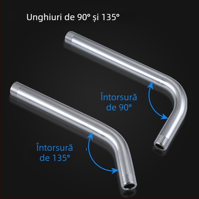 Brat de duș cu cot rotund ascuns, oțel inoxidabil, stil modern minimalist, duză de pulverizare superioară