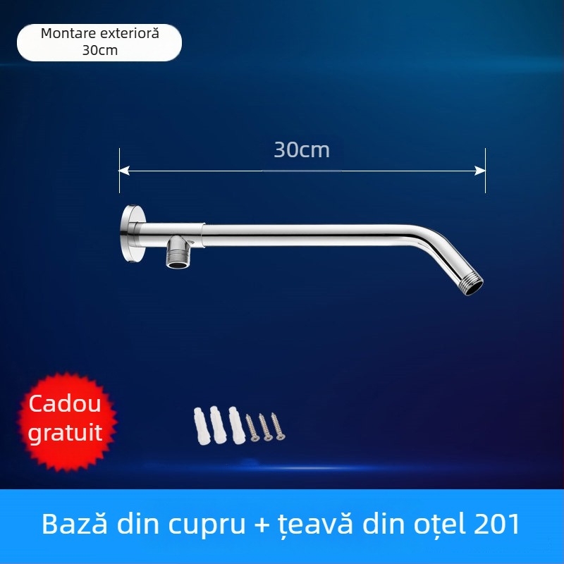 Brat de duș cu cot rotund ascuns, oțel inoxidabil, stil modern minimalist, duză de pulverizare superioară