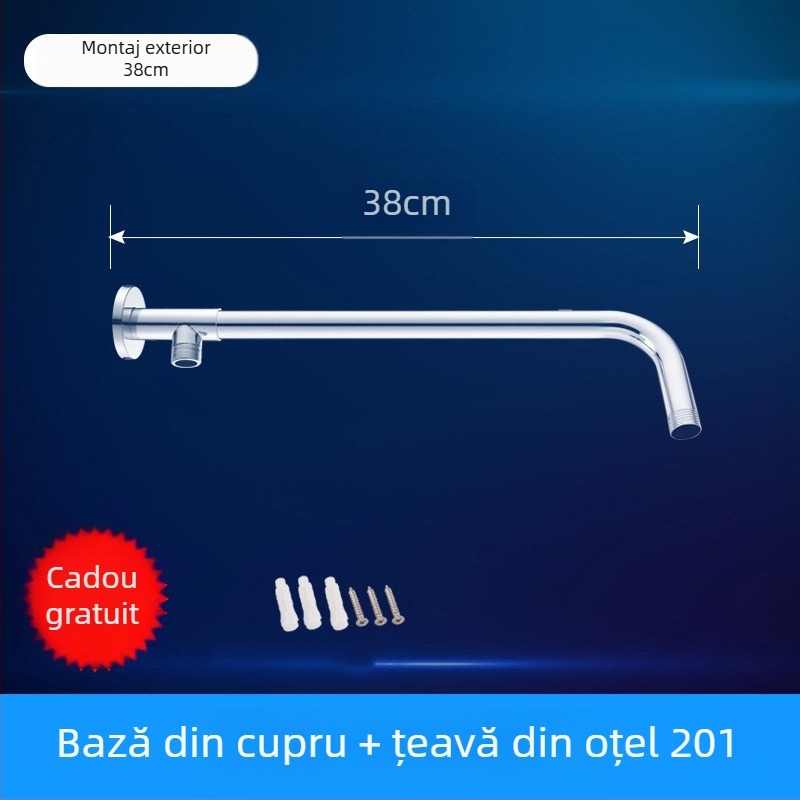 Brat de duș cu cot rotund ascuns, oțel inoxidabil, stil modern minimalist, duză de pulverizare superioară