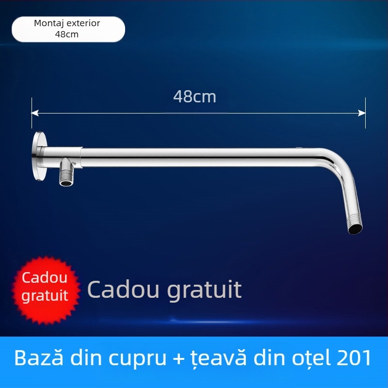 Brat de duș cu cot rotund ascuns, oțel inoxidabil, stil modern minimalist, duză de pulverizare superioară