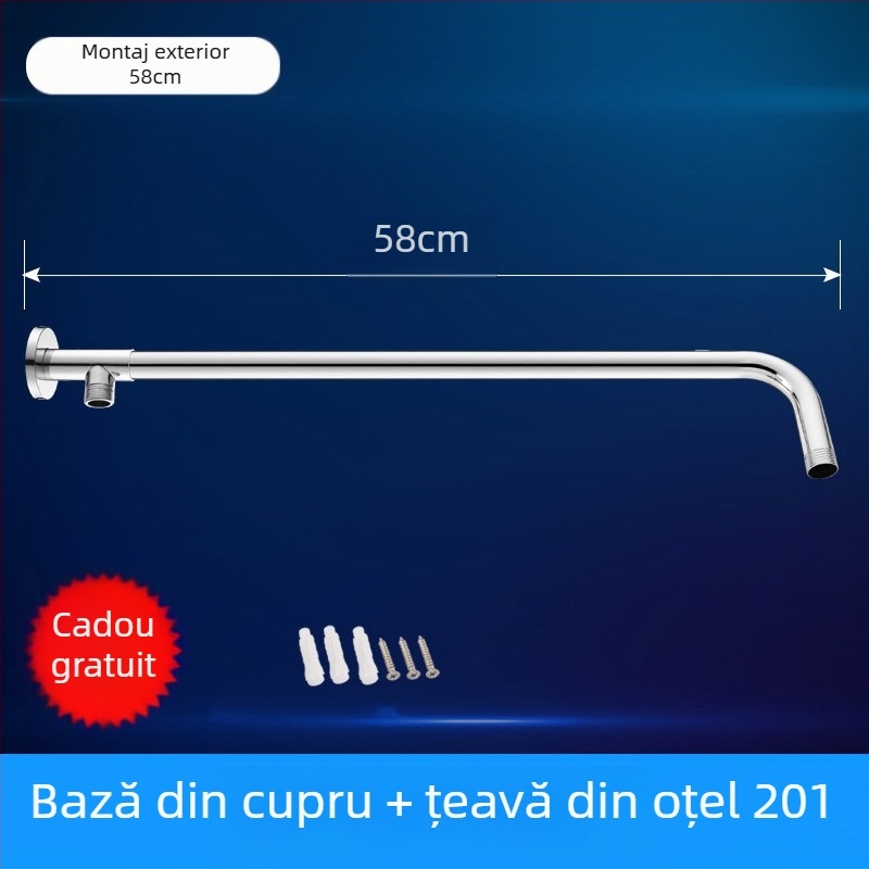 Brat de duș cu cot rotund ascuns, oțel inoxidabil, stil modern minimalist, duză de pulverizare superioară