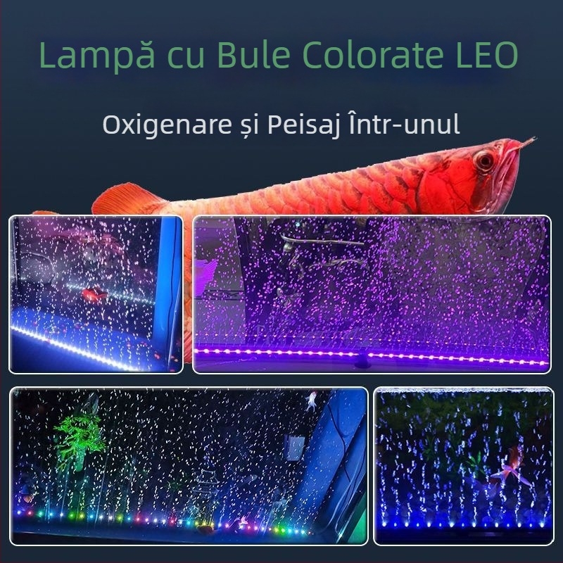 Lampă cu bule pentru acvariu, lampă impermeabilă de oxigenare, bandă cu bule, iluminare colorată pentru acvariu