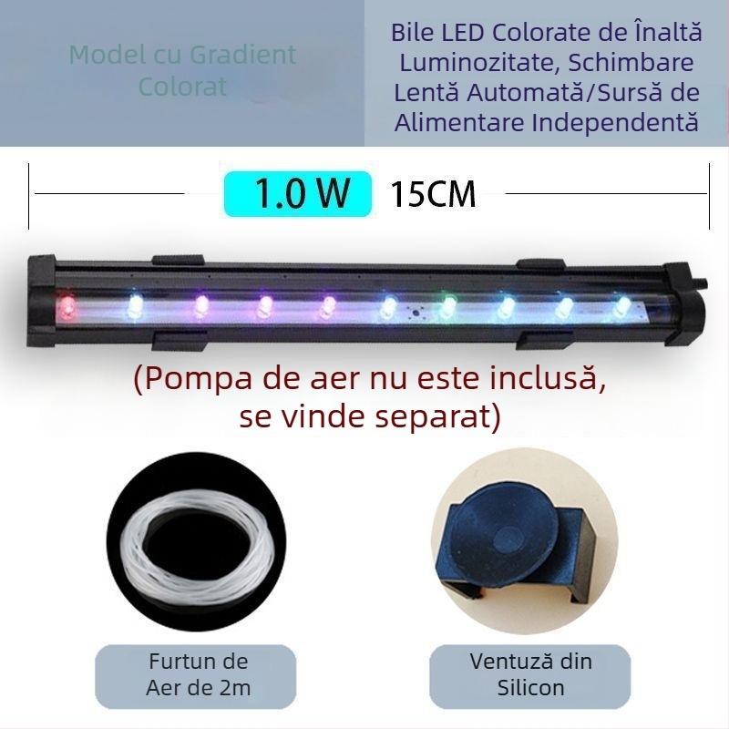 Lampă cu bule pentru acvariu, lampă impermeabilă de oxigenare, bandă cu bule, iluminare colorată pentru acvariu