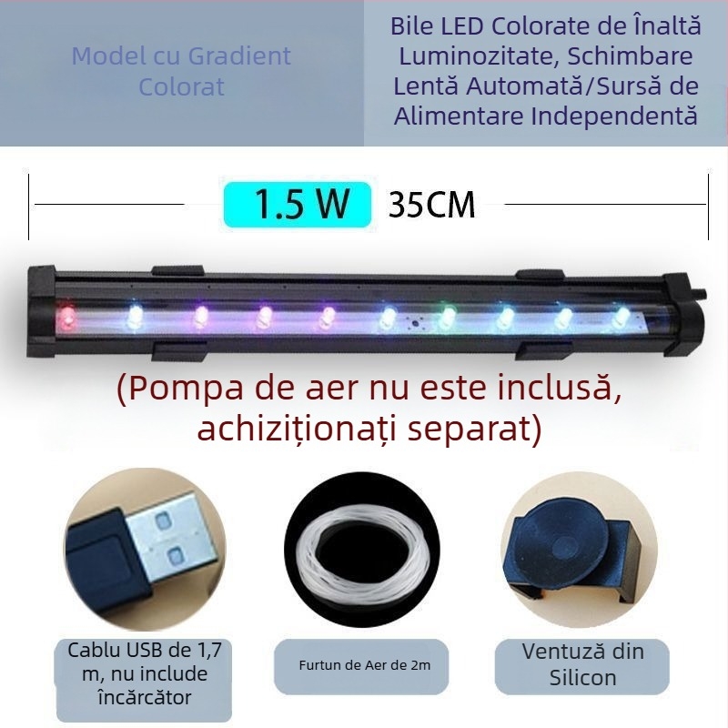 Lampă cu bule pentru acvariu, lampă impermeabilă de oxigenare, bandă cu bule, iluminare colorată pentru acvariu