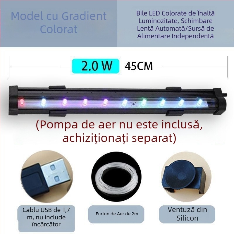 Lampă cu bule pentru acvariu, lampă impermeabilă de oxigenare, bandă cu bule, iluminare colorată pentru acvariu