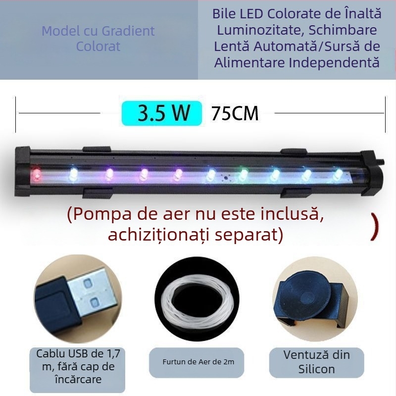 Lampă cu bule pentru acvariu, lampă impermeabilă de oxigenare, bandă cu bule, iluminare colorată pentru acvariu