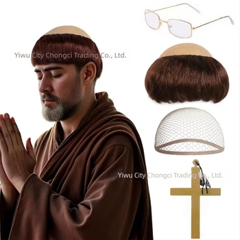 Perucă de călugăr pentru cosplay, aspect bald, păr scurt, fibre de mătase, poate fi vopsită și permed