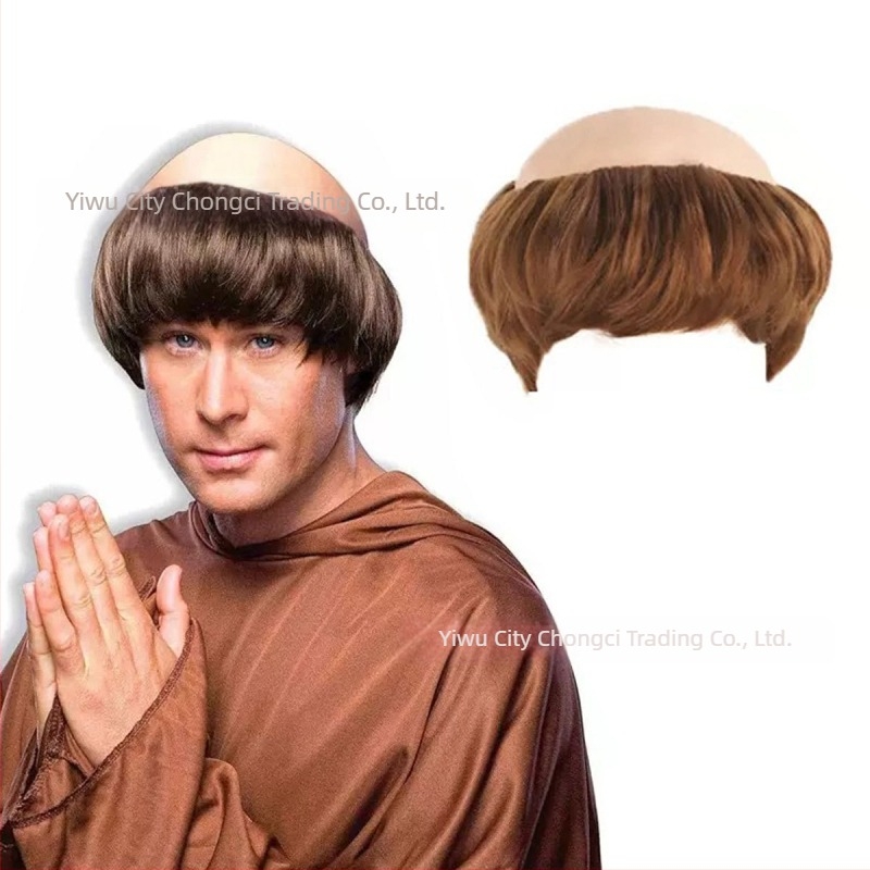 Perucă de călugăr pentru cosplay, aspect bald, păr scurt, fibre de mătase, poate fi vopsită și permed