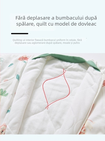 Sac de dormit pentru bebeluți și copii, fără mâneci, umplutură din poliester și fibre de soia, exterior și căptușeală din bumbac, antibacterian, fermoar metalic, potrivit pentru toamnă-iarna