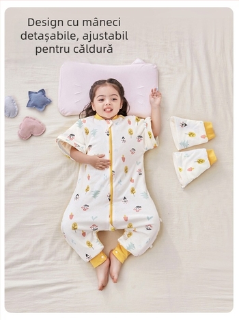 Sac de dormit pentru bebeluți și copii, fără mâneci, umplutură din poliester și fibre de soia, exterior și căptușeală din bumbac, antibacterian, fermoar metalic, potrivit pentru toamnă-iarna