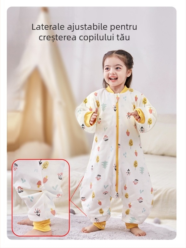 Sac de dormit pentru bebeluți și copii, fără mâneci, umplutură din poliester și fibre de soia, exterior și căptușeală din bumbac, antibacterian, fermoar metalic, potrivit pentru toamnă-iarna
