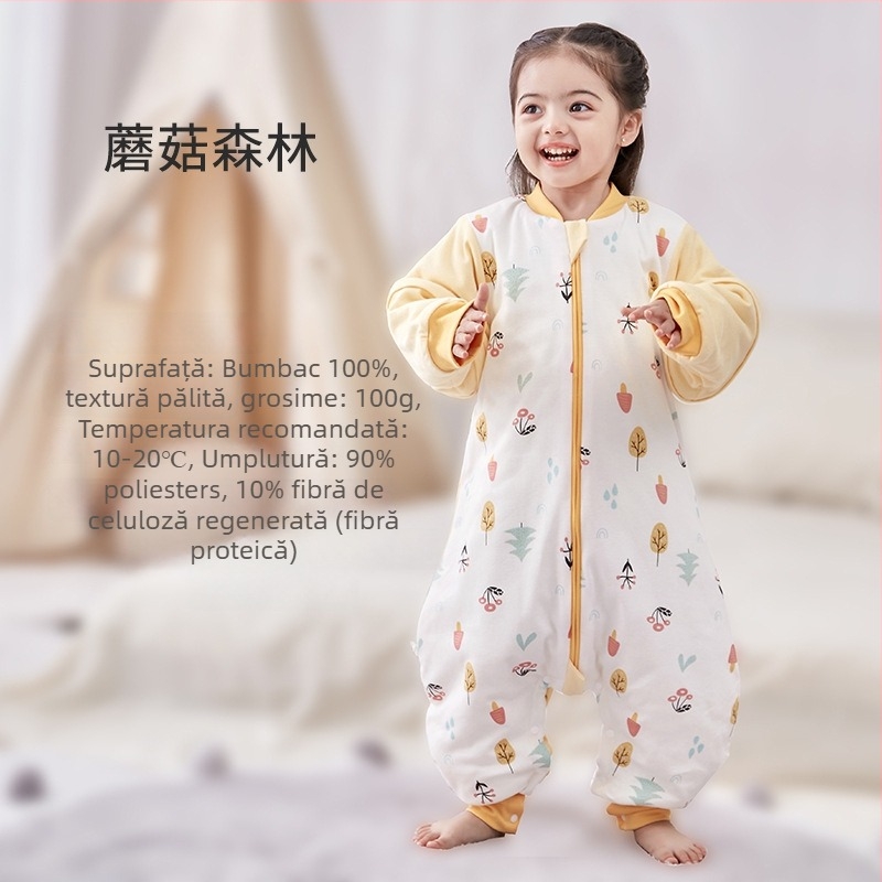 Sac de dormit pentru bebeluți și copii, fără mâneci, umplutură din poliester și fibre de soia, exterior și căptușeală din bumbac, antibacterian, fermoar metalic, potrivit pentru toamnă-iarna