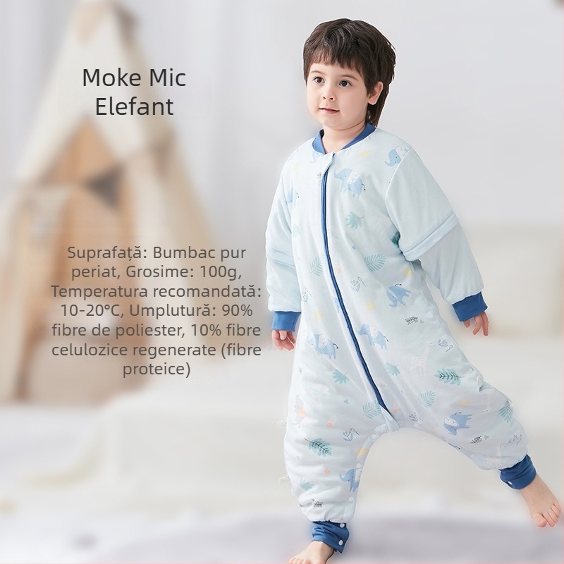 Sac de dormit pentru bebeluți și copii, fără mâneci, umplutură din poliester și fibre de soia, exterior și căptușeală din bumbac, antibacterian, fermoar metalic, potrivit pentru toamnă-iarna