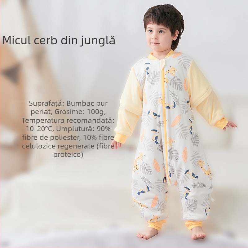 Sac de dormit pentru bebeluți și copii, fără mâneci, umplutură din poliester și fibre de soia, exterior și căptușeală din bumbac, antibacterian, fermoar metalic, potrivit pentru toamnă-iarna