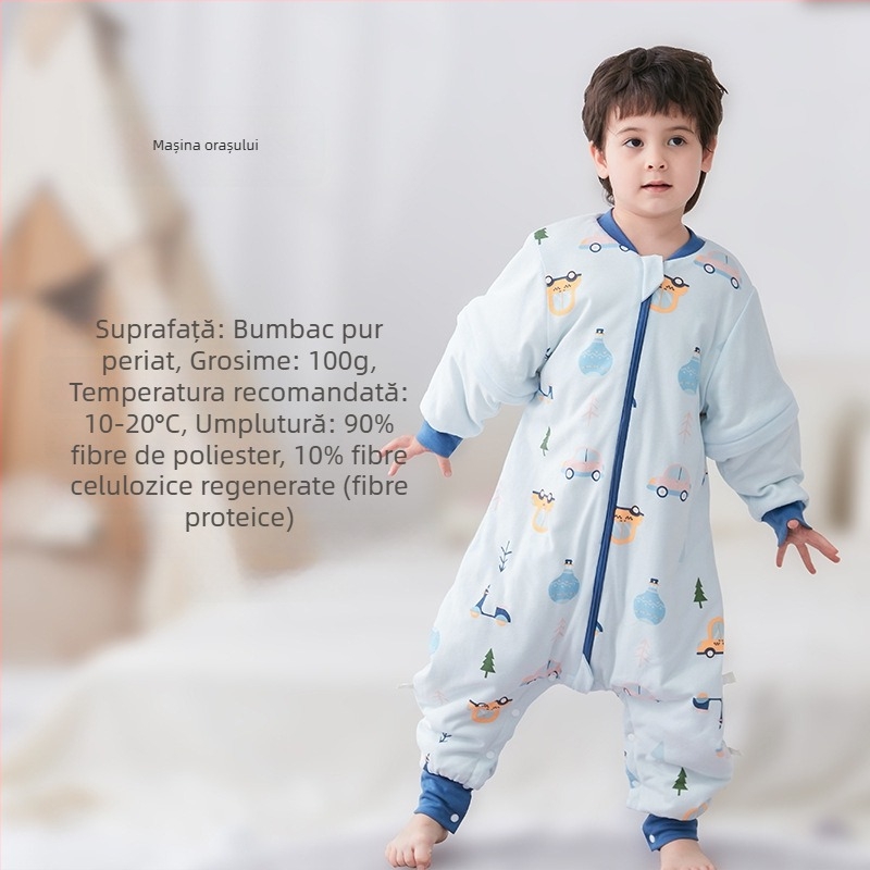 Sac de dormit pentru bebeluți și copii, fără mâneci, umplutură din poliester și fibre de soia, exterior și căptușeală din bumbac, antibacterian, fermoar metalic, potrivit pentru toamnă-iarna