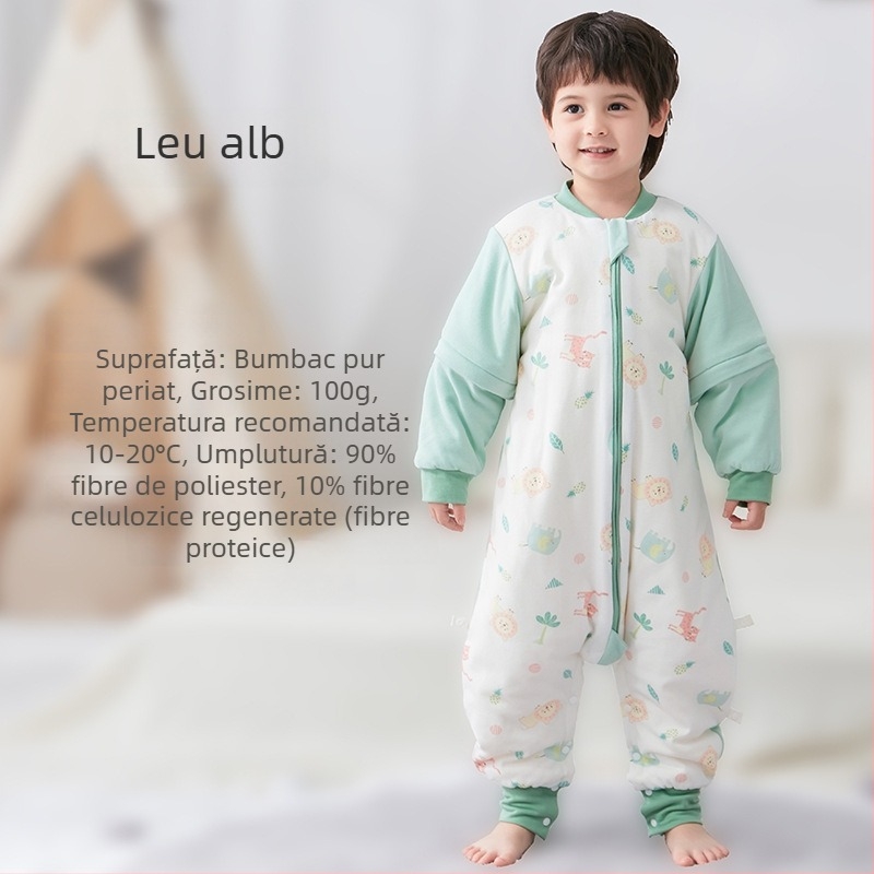 Sac de dormit pentru bebeluți și copii, fără mâneci, umplutură din poliester și fibre de soia, exterior și căptușeală din bumbac, antibacterian, fermoar metalic, potrivit pentru toamnă-iarna