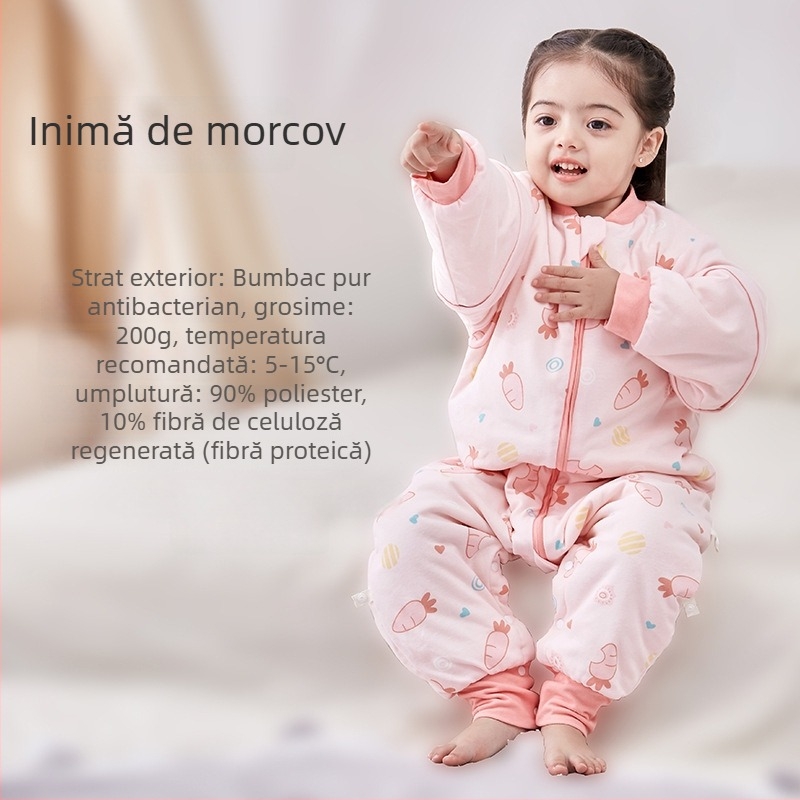 Sac de dormit pentru bebeluți și copii, fără mâneci, umplutură din poliester și fibre de soia, exterior și căptușeală din bumbac, antibacterian, fermoar metalic, potrivit pentru toamnă-iarna