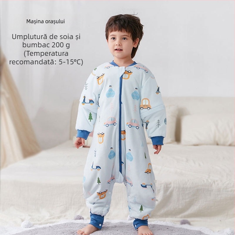 Sac de dormit pentru bebeluți și copii, fără mâneci, umplutură din poliester și fibre de soia, exterior și căptușeală din bumbac, antibacterian, fermoar metalic, potrivit pentru toamnă-iarna