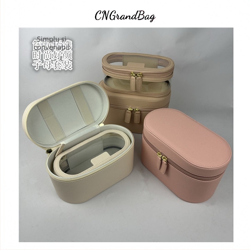 Geantă de machiaj cu capacitate mare, transparentă, potrivită pentru călătorii, multifuncțională (material PU, impermeabilă, antibacteriană, despărțire uscat/umed, fermoar)