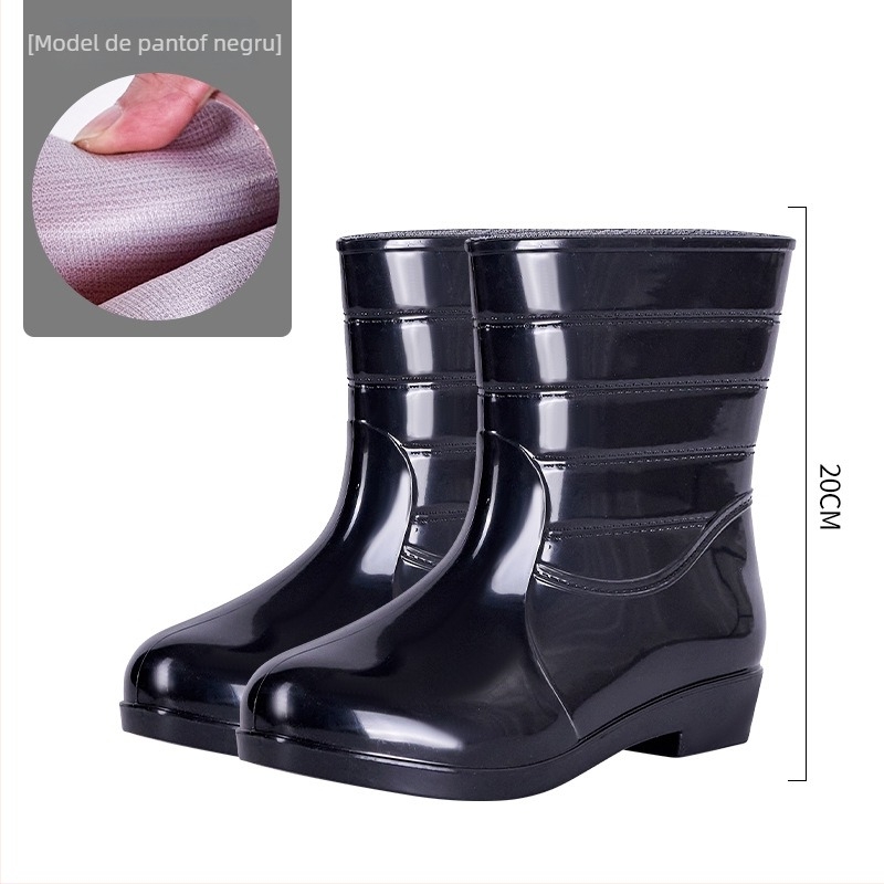 Cizme de ploaie pentru femei din PVC – talie joasă, toc mic 1–3 cm, pentru toate anotimpurile, stil zilnic.