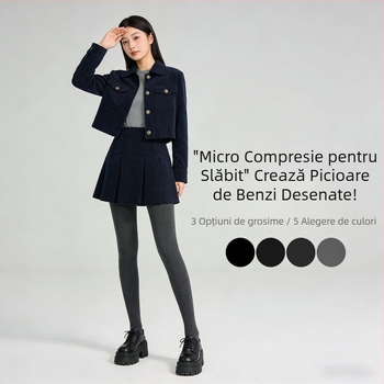 Colanți femei cu căptușeală din fleece, groși, cu dungi verticale, înaltă elasticitate, lungime trei sferturi, piesă unică