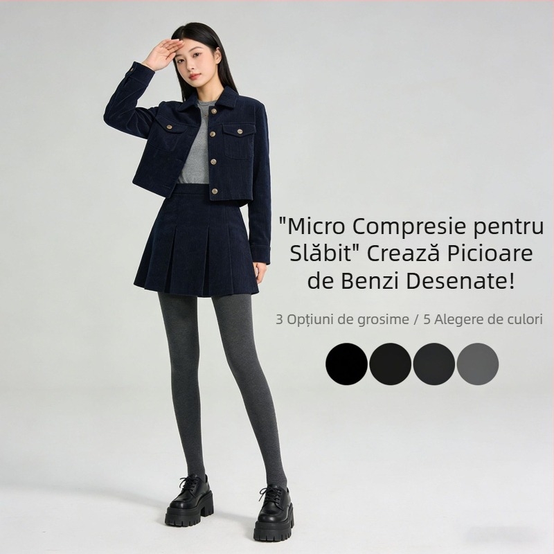 Colanți femei cu căptușeală din fleece, groși, cu dungi verticale, înaltă elasticitate, lungime trei sferturi, piesă unică