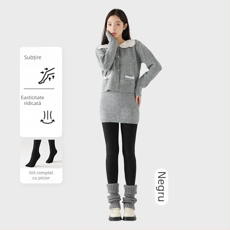 Colanți femei cu căptușeală din fleece, groși, cu dungi verticale, înaltă elasticitate, lungime trei sferturi, piesă unică