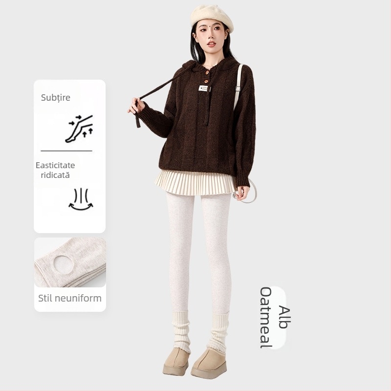 Colanți femei cu căptușeală din fleece, groși, cu dungi verticale, înaltă elasticitate, lungime trei sferturi, piesă unică