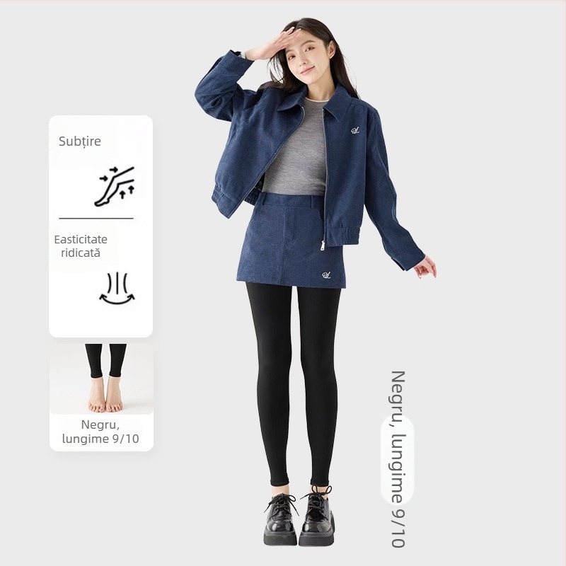 Colanți femei cu căptușeală din fleece, groși, cu dungi verticale, înaltă elasticitate, lungime trei sferturi, piesă unică