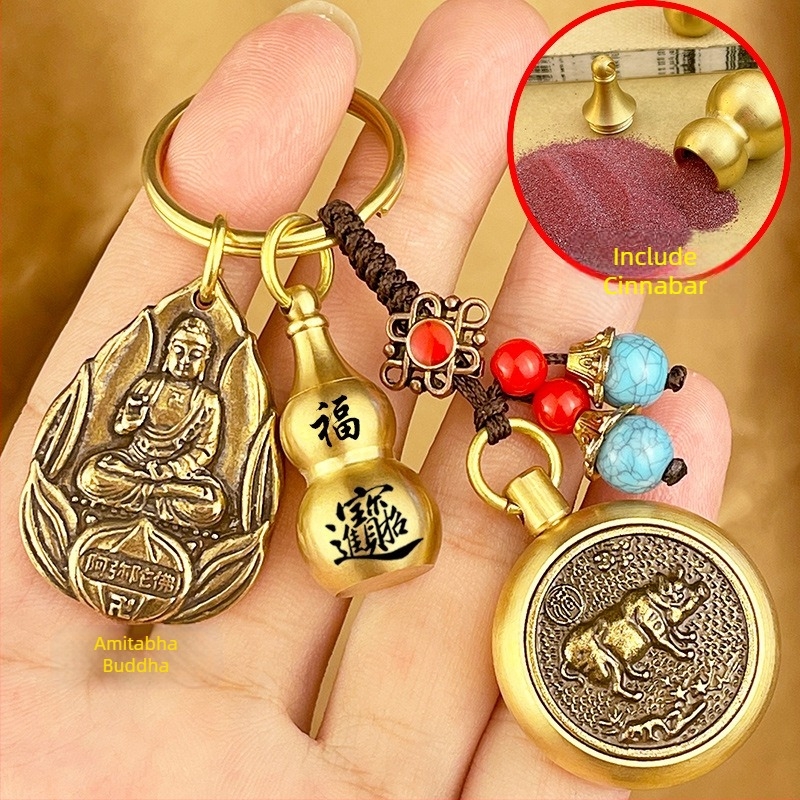 Pandantiv metalic pentru chei cu motive zodiacale și opt Buddhe Păzitori